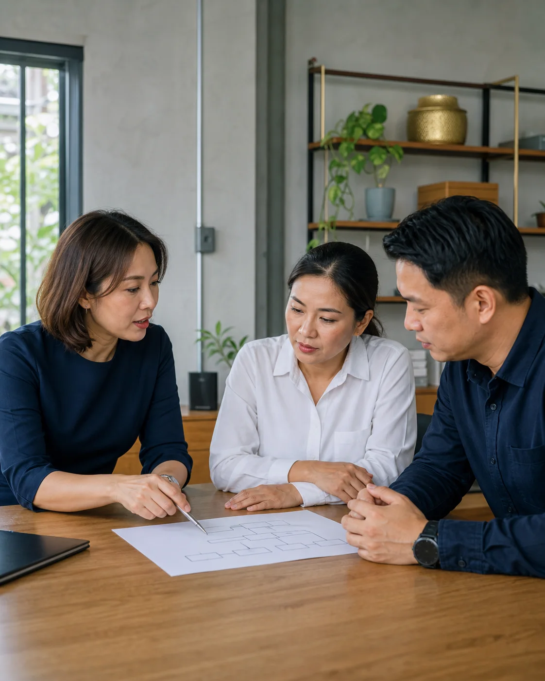 Thai business leaders reviewing an organization plan